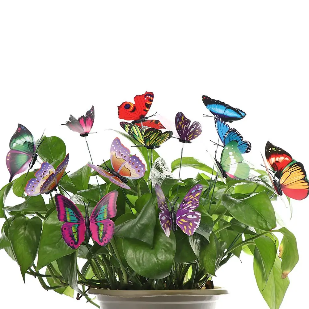 Color Colorful Bonsai Ornaments Yard  Simulation Color Garden Decoration Fake Butterflies Artificial Butterfly with Rods