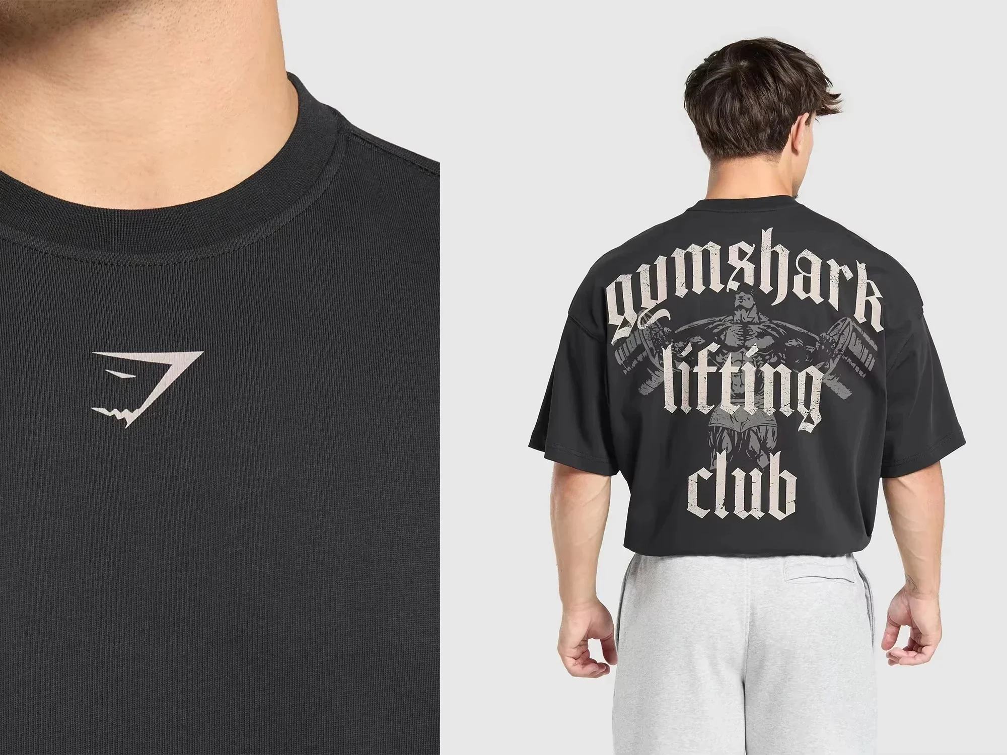 

2025 European and American Rider Biker Men's Muscle Shark Street Fitness Sports Short Sleeve Men's Chris Training Strength Top