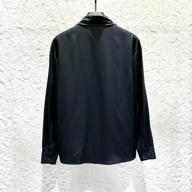 PFHQ جديد عصري الرجال القمصان شخصية مطوي مطرز تصميم كم طويل قميص موضة بدوره إلى أسفل طوق بلون القمم 21P1332