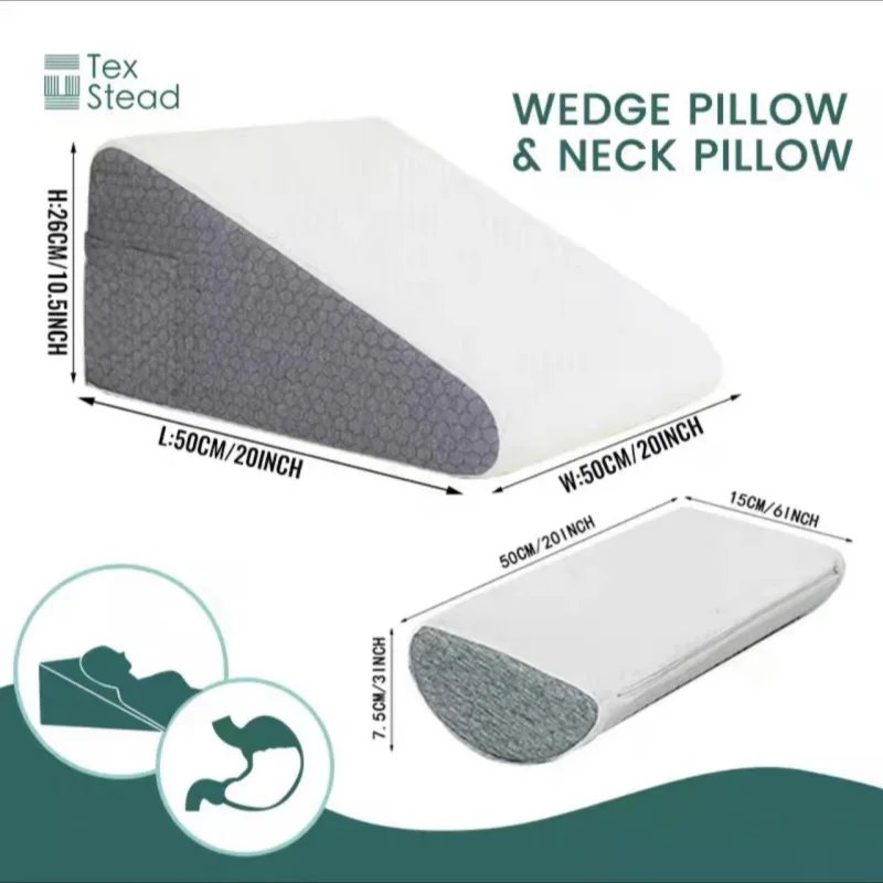 Bed Wedge Pillow for Sleeping Soft Memory Foam Top Triangle Pillow Wedge Leg and Knee Pain Relief  Acid Reflux,Snoring Removable