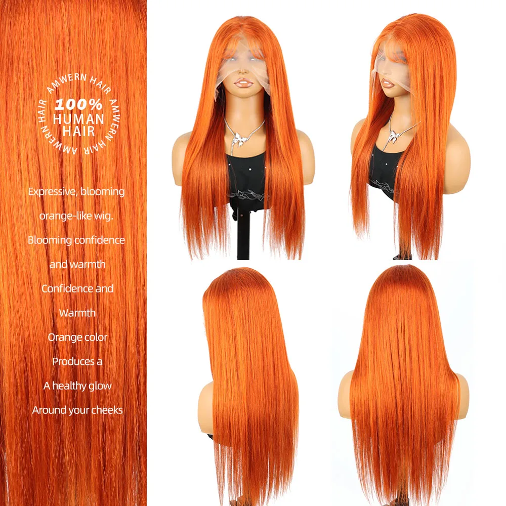 36 Inch 350 Orange Ginger Human Hair Wig 13x4 HD Lace Frontal Wigs Water Boon Straight 100% Remy Human Hair 13x6 Lace Front Wig Pre Plucked For Women