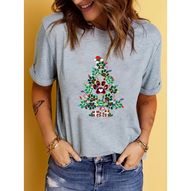Cotton  100% Hot-selling Christmas, Happy New Year, Christmas Round-neck Short-sleeved T-shirts for Men  Women, Casual T-shirts