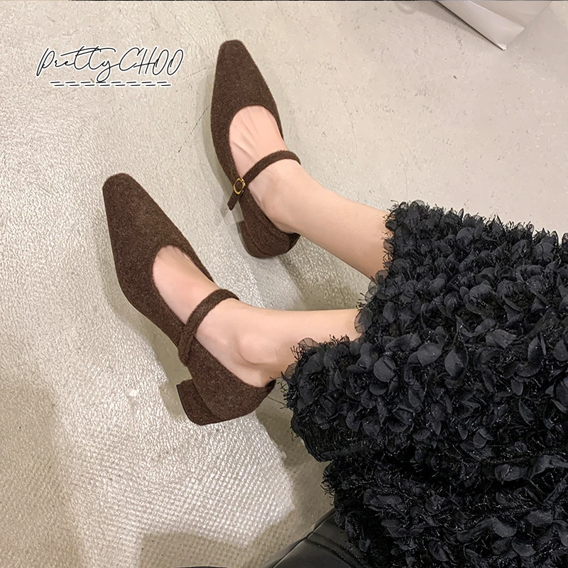 Elegant ขนแกะขนสัตว์ Felt Mary Janes ผู้หญิงสายคล้องคอเสือดาวบัลเล่ต์รองเท้าสุภาพสตรีฤดูหนาว Evening Party Plush Heel Zapatos