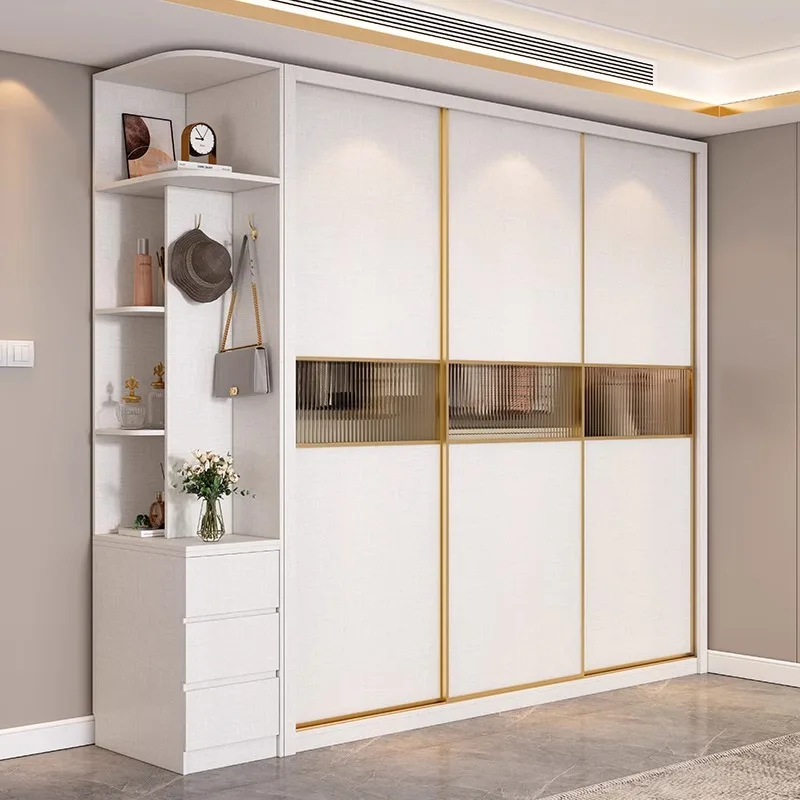 Sliding door wardrobe white 18cm granular board cabinet bedroom Nordic simple custom small apartment cabinet
