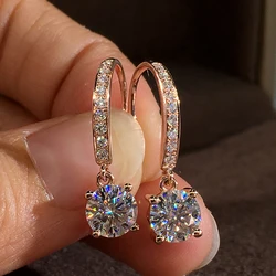 Huitan Minimalist Hook Earrings with Round CZ Pendant for Women Simple Elegant Lady's Ear Accessories Party Daily Trendy Jewelry