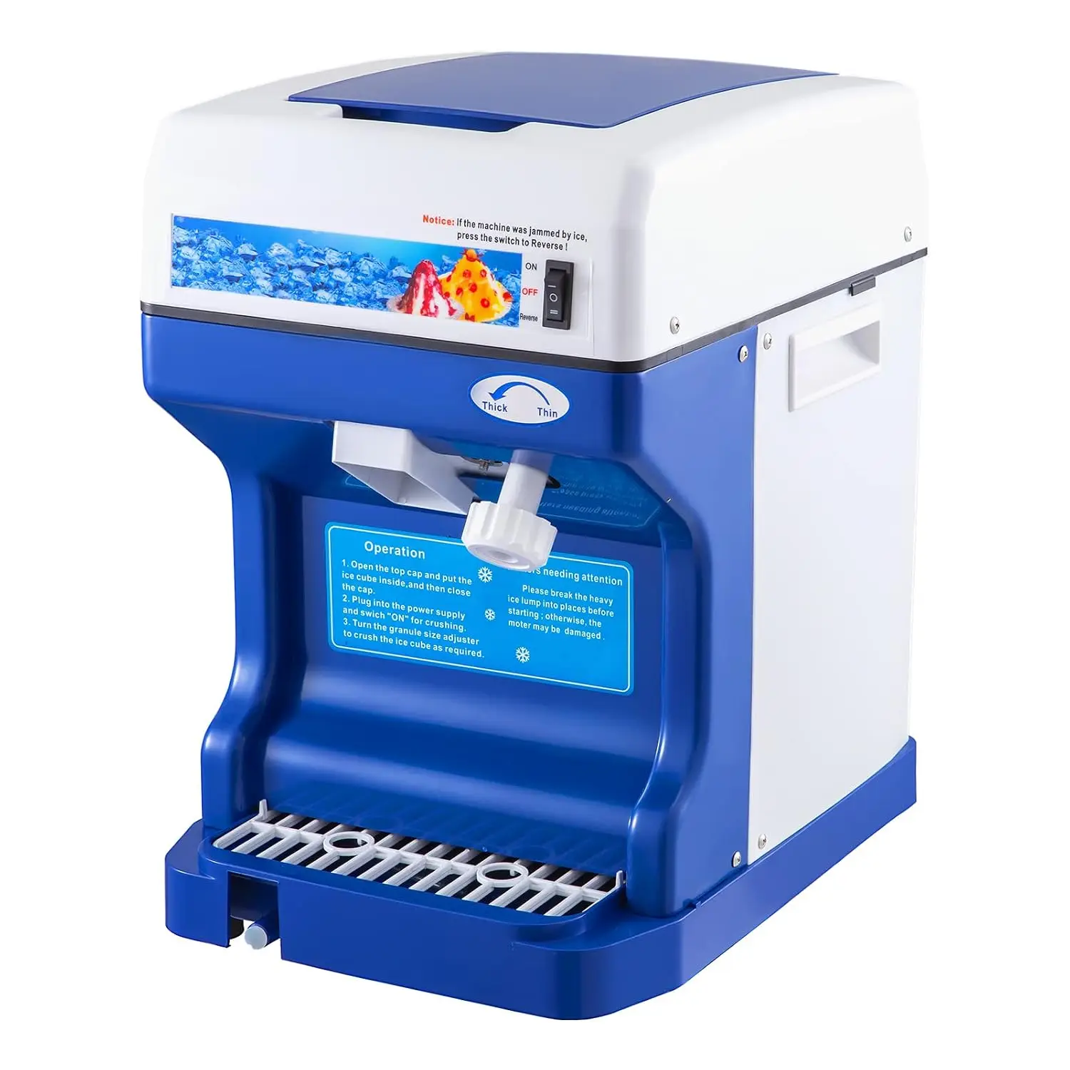 110V Electric Shaved Ice Machine 500W Snow Cone Maker Tabletop w/Adjustable Ice Texture, Ice Shaving Machine 265LBs/hr for Home