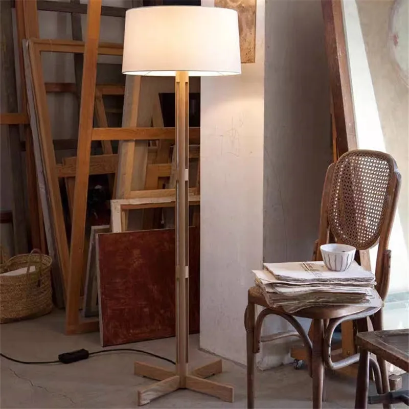 Fad floor lamp japanese room decor wood standing lamp for Living Room Sofa Corner Study bedroom wabi sabi fabric bedside lamp image 2