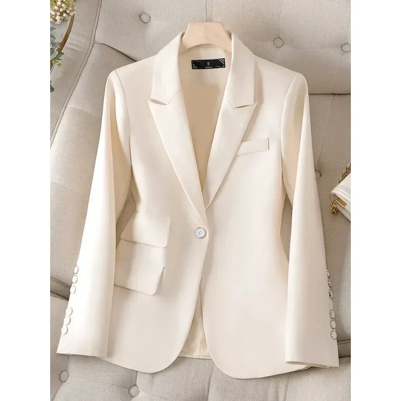 Fashion Ladies Blazer Women Orange Black Beige Female Long Sleeve Single Button Solid Casual Jacket Coat