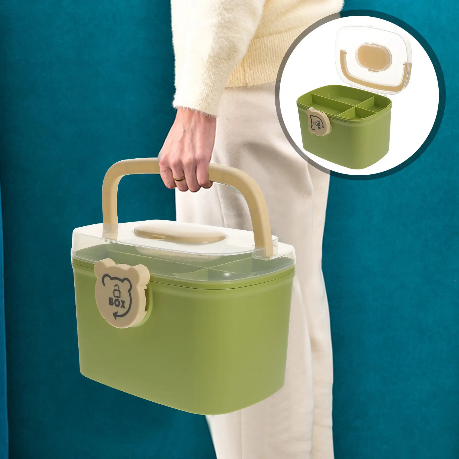 

Medical Storage Box Large Capacity Portable Medicine Organizer Double Design for Home Office Travel First Aid Case