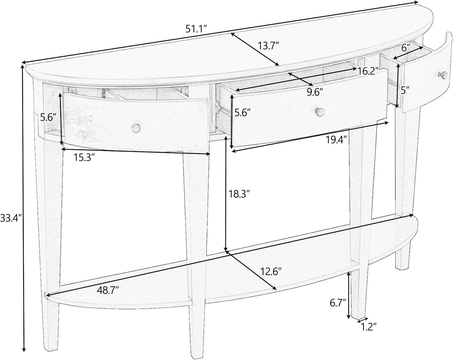 Table console incurvée moderne pour couloir, étagère de rangement pour entrée, salon, assemblage facile, 3 portes de proximité