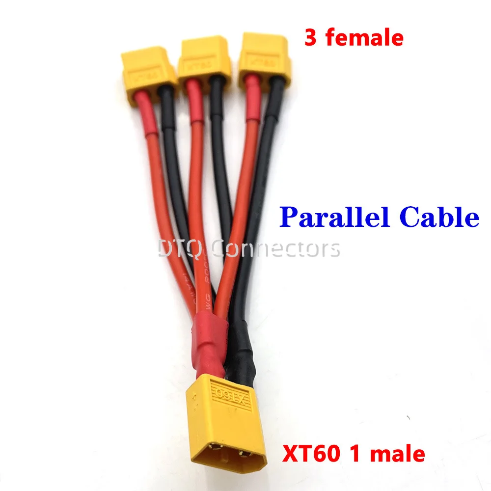 1pc T plug XT60 XT90 Parallel Battery Connector Male/Female Cable Dual Extension Y Splitter 2/3Way Silicone Wire for RC Battery