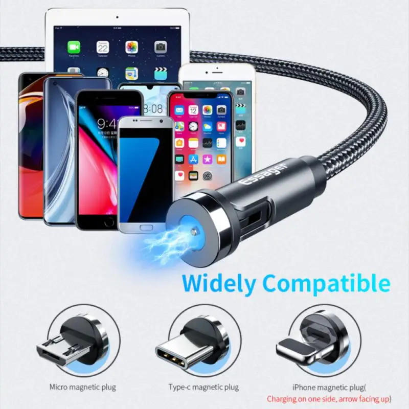 540 Rotate Magnetic Cable For 14 Fast Charging Data Charge Micro USB Type C Cable Phone Wire Cord