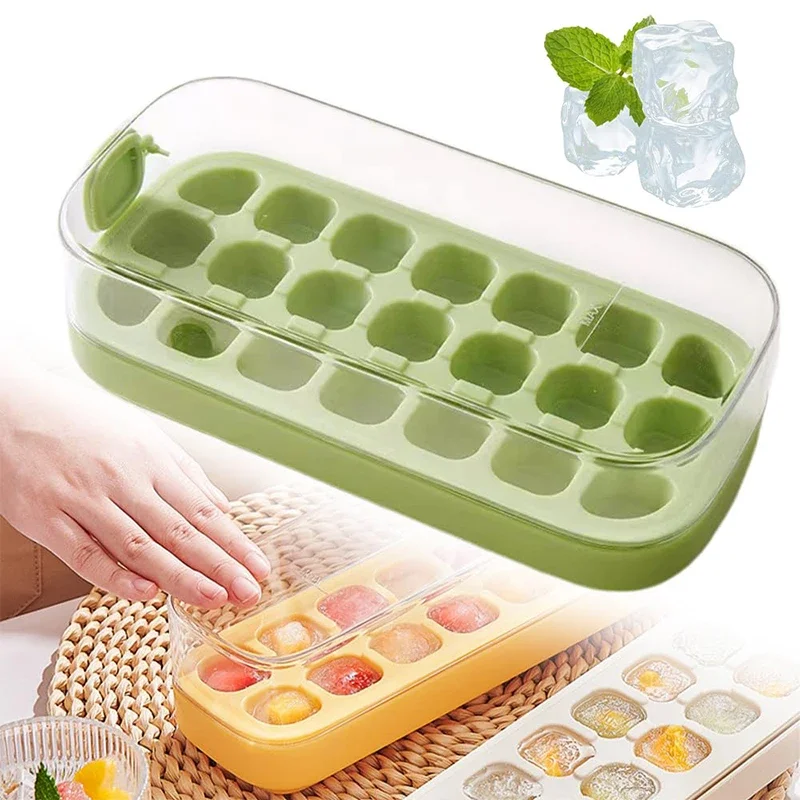 

Portable Silicone Ice Mold Food Grade Pressed Ice Cubes With Cover For Household Kitchen Bar Gadgets Ice Storage Tool