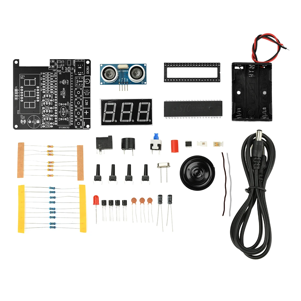 HC-SR04 51 Single-chip Ultrasonic Rangefinder DIY Ranging Electronic Kit LED Measuring Distance Buzzer Alarm DC4.5-5.5V