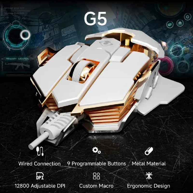 

EWEADN G5 Gaming Mouse USB Wired Silent or Audible Optional, Buttons Macro Function Keys, for Desktop, Laptop, Computer, School