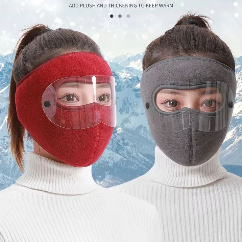 

Winter Warm Thicken Velvet Face Mask with Goggles Women Men Anti Cold Cycling Skiing Fleece Breathable Sportmask Cover Goggles