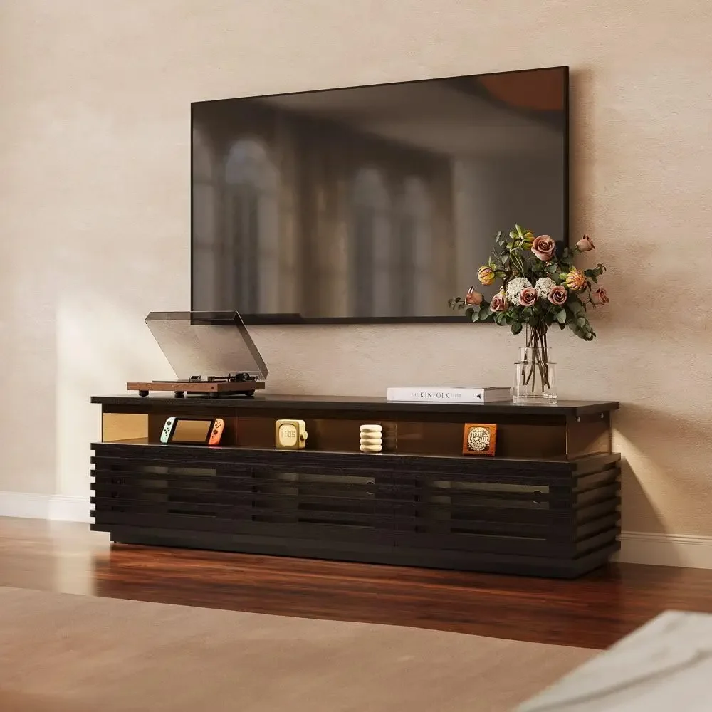 

Полностью собранный телевизионный шкаф в стиле Mid-Century Modern, 71-дюймовая горизонтальная медиаконсоль с регулируемой LED-подсветкой и вентилируемым хранилищем для хранения.