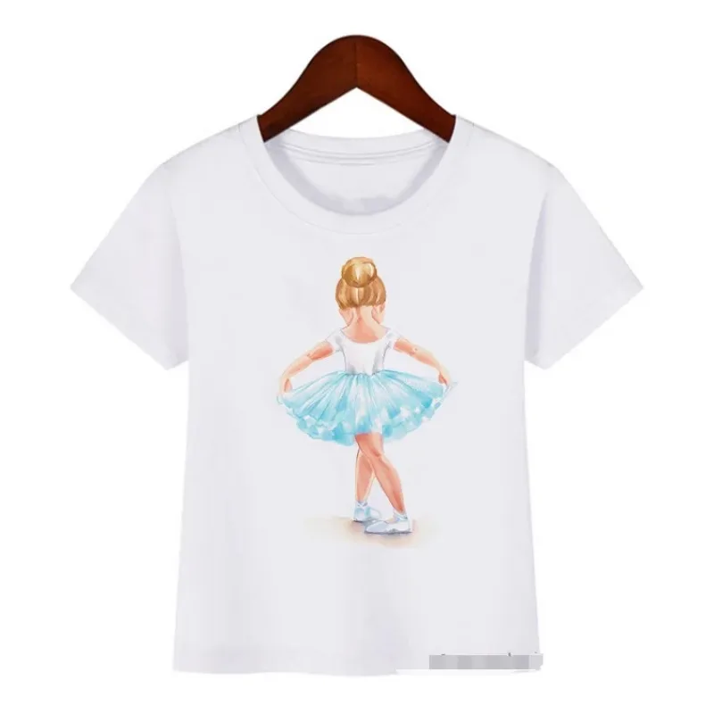 Heißer Verkauf Sommer Mädchen blau Regenbogen Ballett Tanz druck T-Shirt niedlichen Kleinkind T-Shirt für Kinder Tanz kostüm Kurzarm Tops