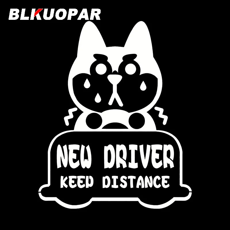 BLKUOPAR New Driver Keep Distance Car Stickers Cute Dog Decal Scratch-Proof Die Cut Windshield Surfboard Car Styling