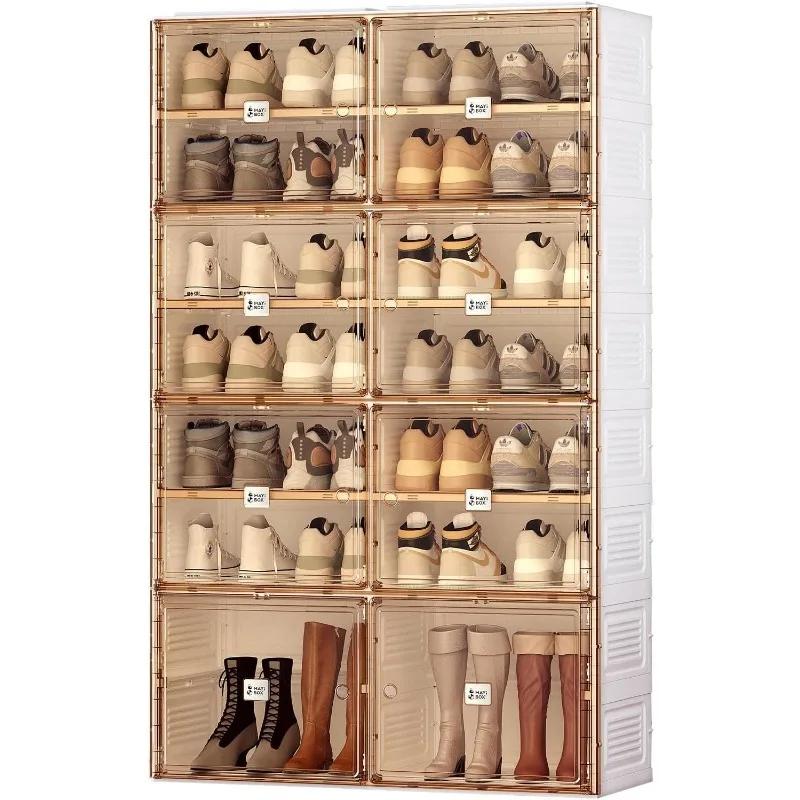 

Portable Shoe Rack Organizer for Closet Entryway, Stackable Sneaker Storage Shoe Cabinet with Magnetic Clear Door