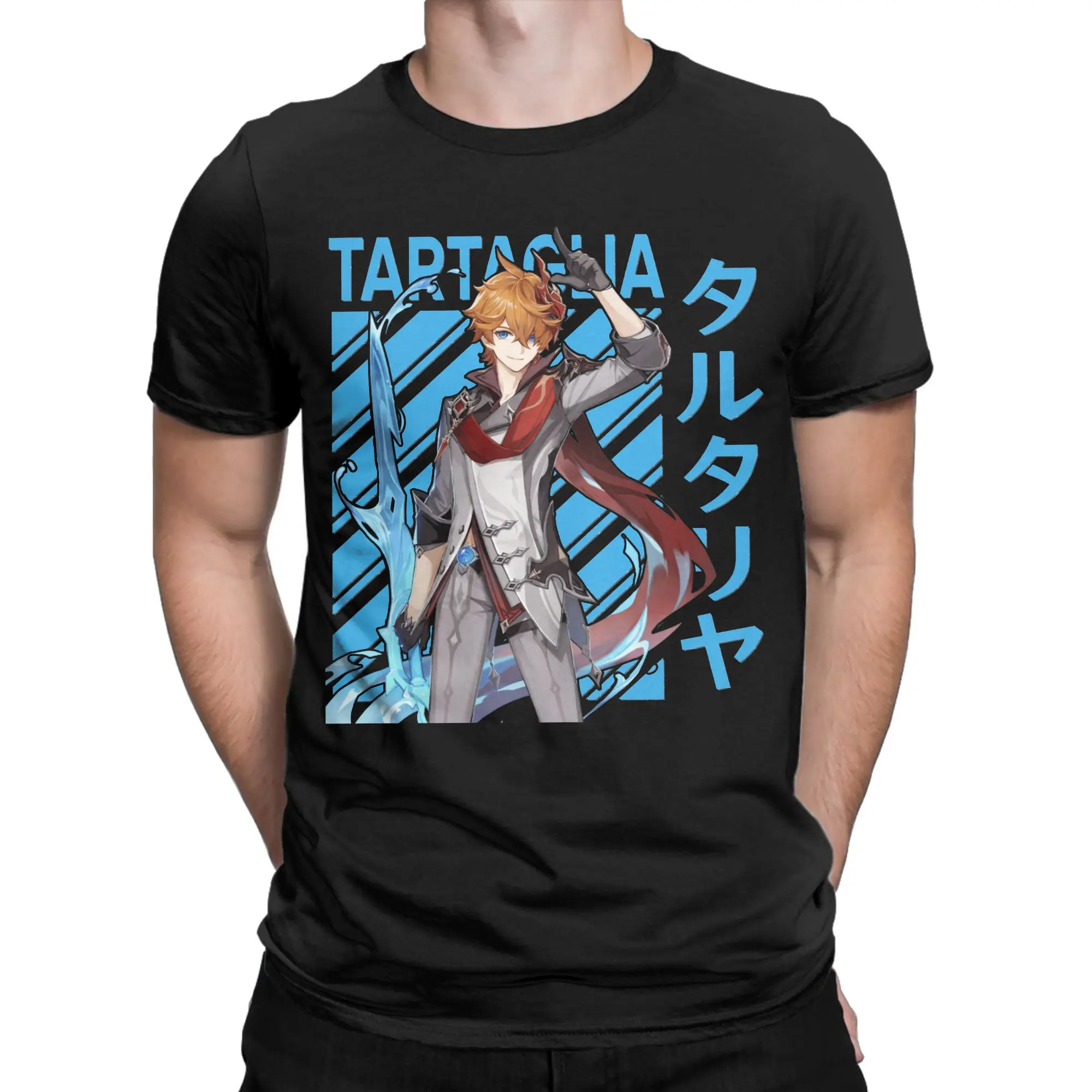 Tartaglia Genshin Impact T Shirt Men Women Pure Cotton Unique T-Shirt Crewneck Anime Game Tees Short Sleeve Tops 4XL 5XL 6XL
