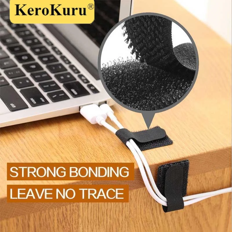 Kerokuru Self-adhesive Wire Organizer Cable Tie Desktop Cable Management Data Cable Line Storage Strap Reusable Fastener Tape