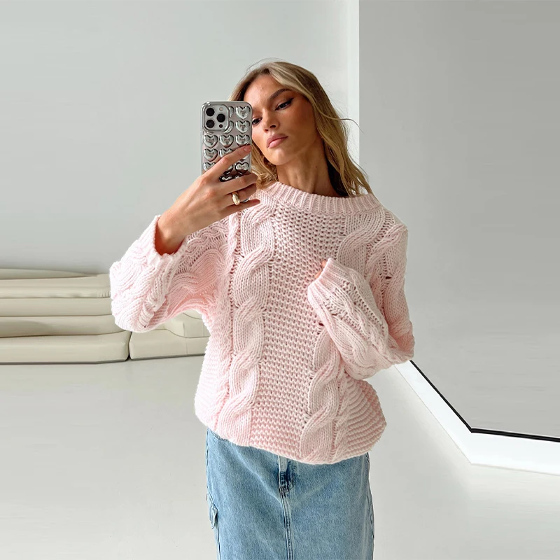 

Милый милый свитер с заниженными плечами и круглым вырезом, мягкий уютный повседневный шикарный женский вязаный пуловер, осенне-зимний женский вязаный топ