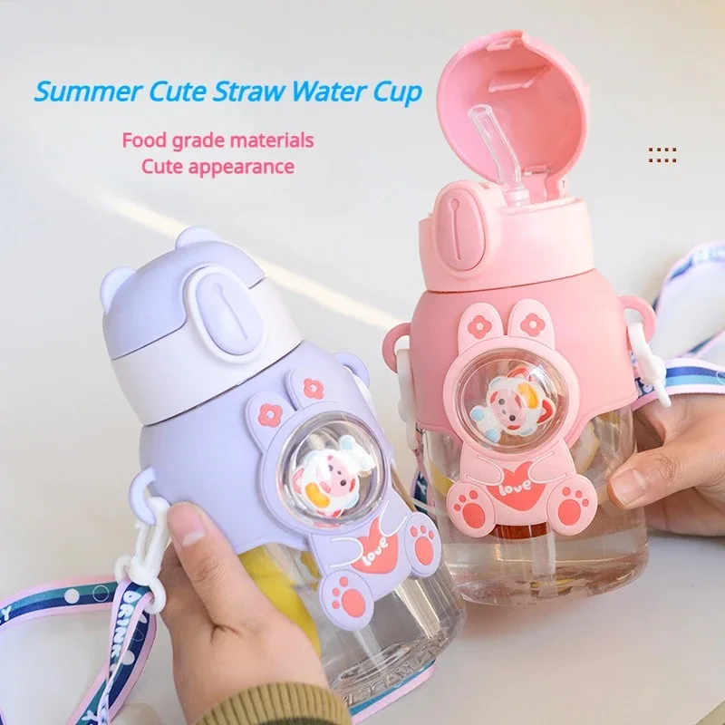 600ml Cute Little Boys Girls Plastic Cup Children Water Cup Creative Handy Bottle Duck Beak Kids Students Sippy Water Cup