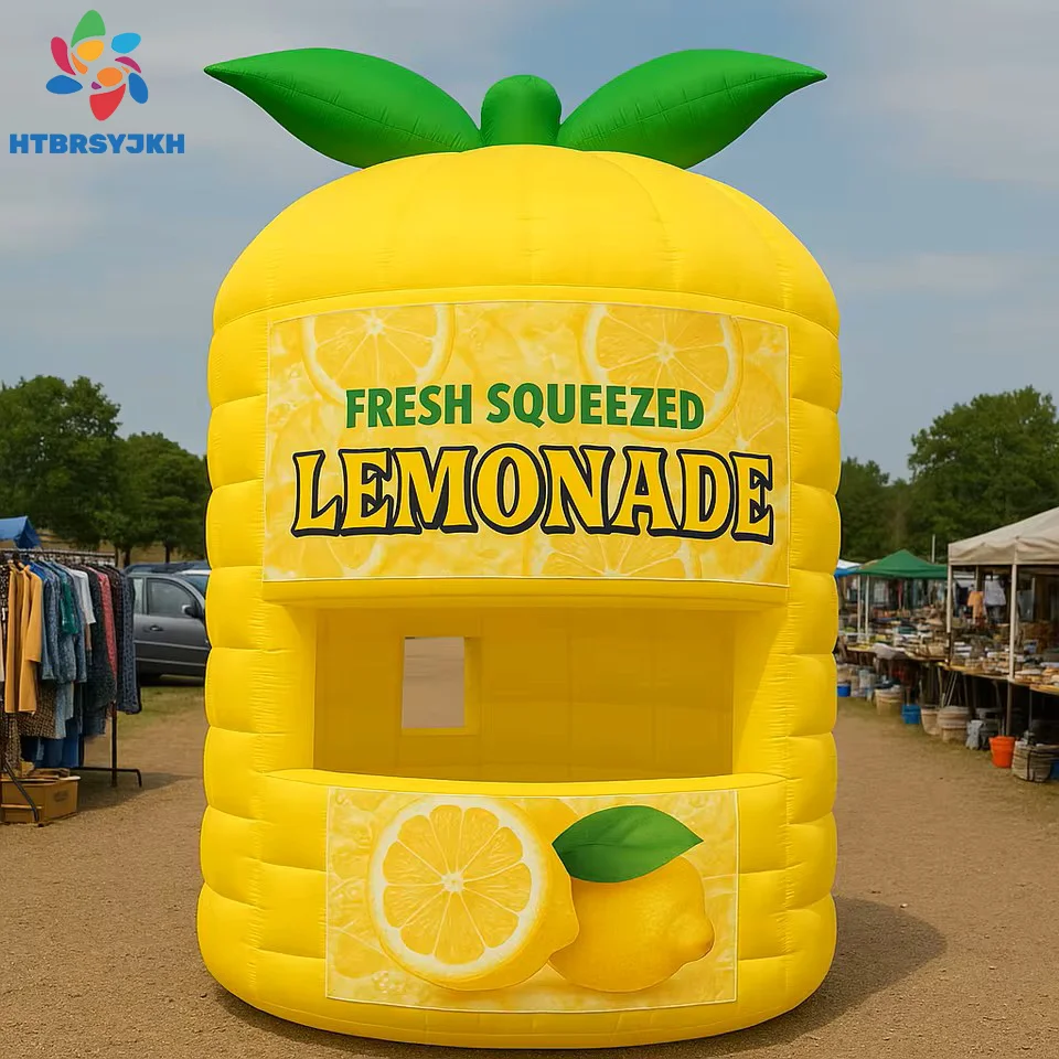 

Yellow inflatable lemon booth, inflatable catering tent for lemon juice stand, combined with handheld lemon drink sales counter,
