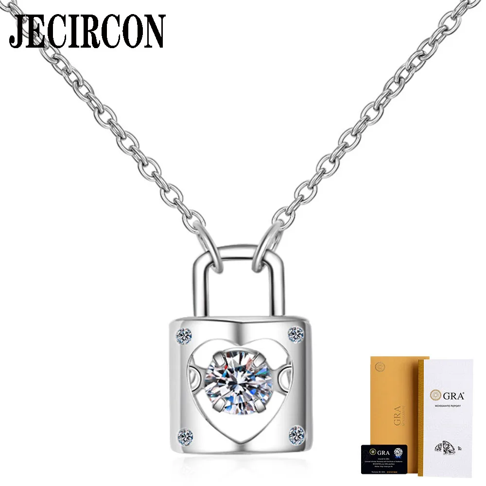 

JECIRCON 0.3 Carat Moissanite Necklace 925 Sterling Silver Lock Pendant Smart Clavicle Chain Lock Love for Life Simple Versatile