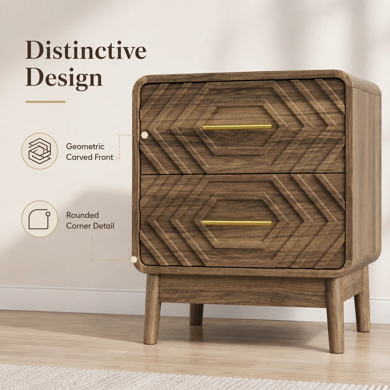 Comodino a 2 cassetti in noce, - Solid Wood Nightstand 2 Drawers recensione e prezzo