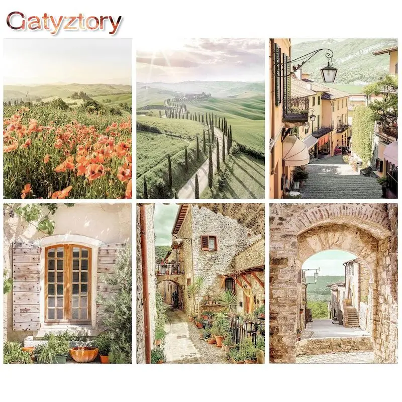 GATYZTORY Oil Painting By Number Town Kits For Adults On Canvas With Frame Acrylic Paints Picture Coloring By Number Decor Art