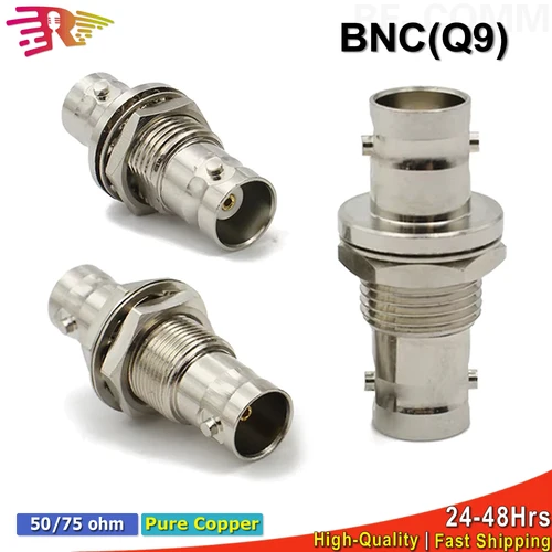 Adaptador tipo Q9 BNC, conector doble BNC hembra a BNC hembra, tuerca de arandela, adaptador coaxial RF de 50 ohmios, entrega rápida, cobre y latón