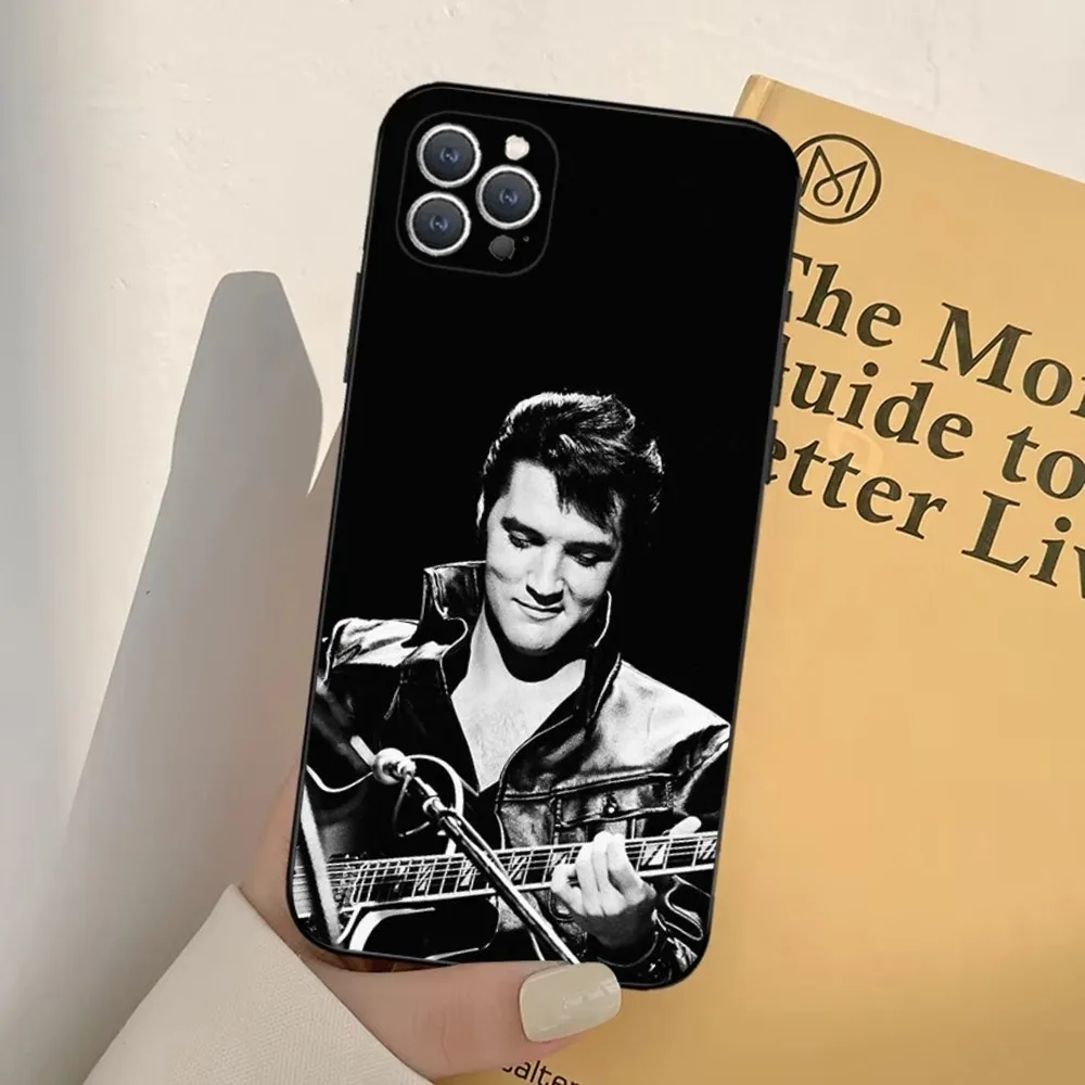 Capa de telefone Singer Cat King E-Elvis para iPhone 16,15,14,13,12,11,Pro,X,XS,Max,XR,Plus,Mini capa preta macia