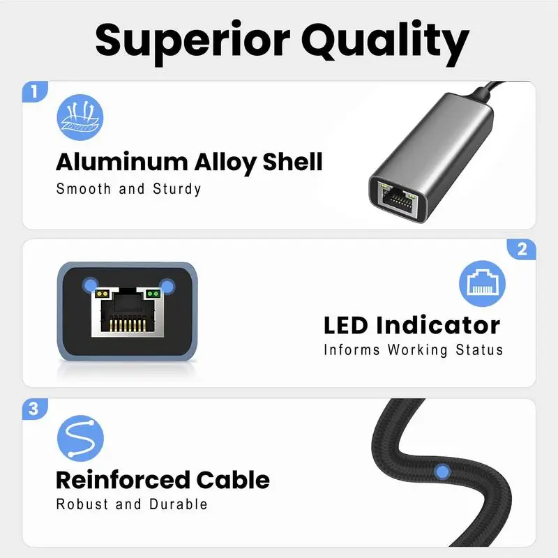 Adaptador de rede ethernet plug & play adaptador ethernet gigabit para jogos vídeos transferência rápida driver de rede de computador estável para