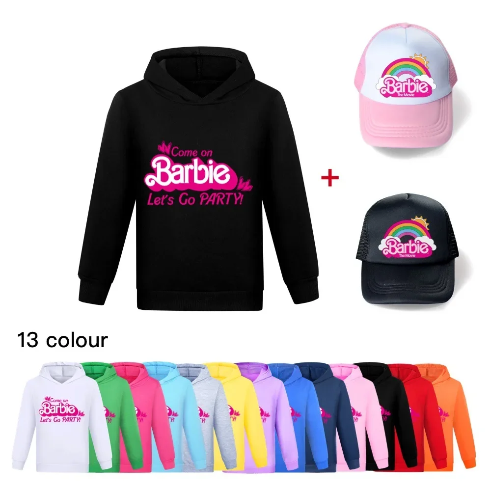 Miniso Barbie De Film Perifere Tweedimensionale Kinder Kawaii Heren En Dames Sweatshirt Met Capuchon + Hoed Zonnehoed