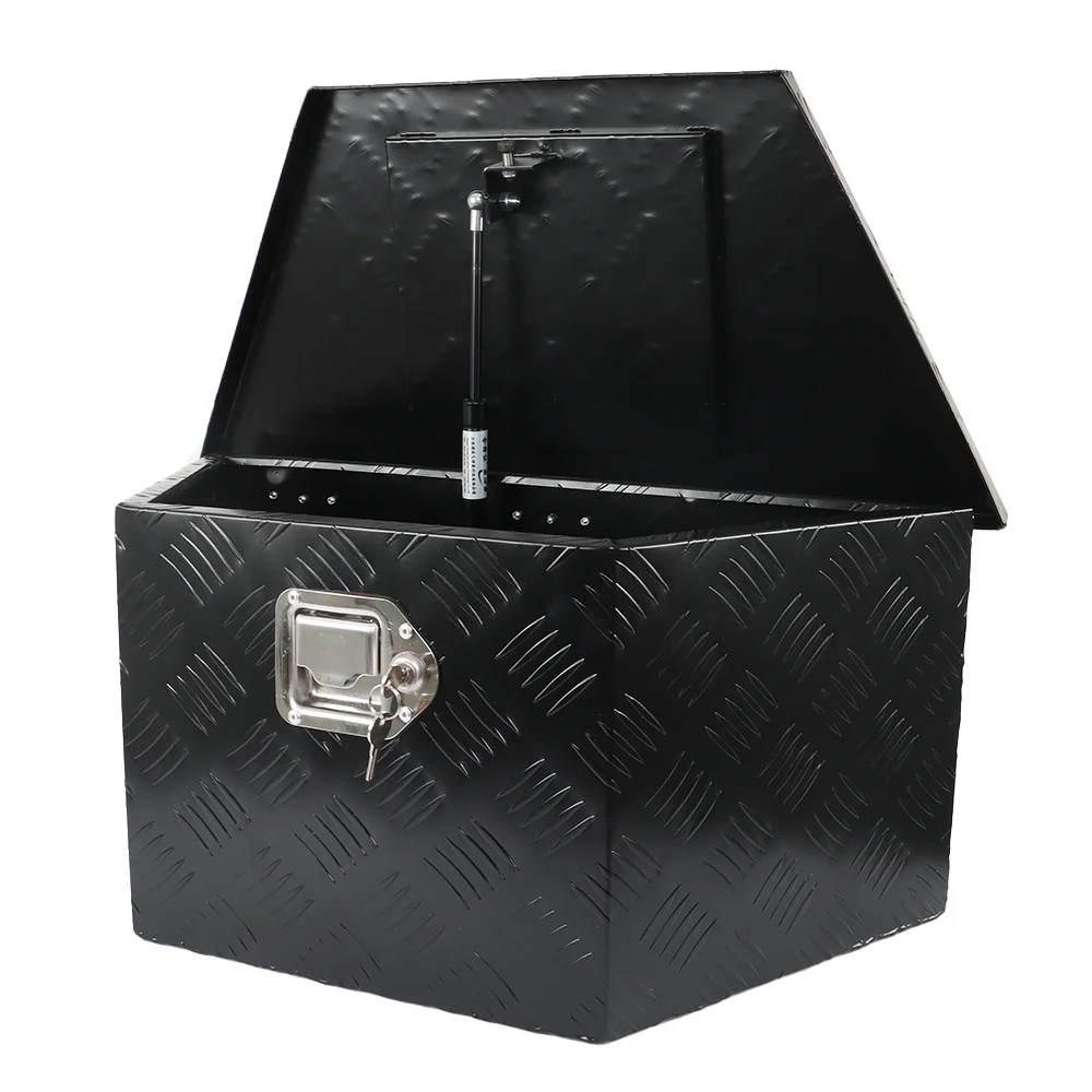 

26 Inch Aluminum Trailer Tongue Box with Supporting Rods Black Truck Tool Box with Lock and Keys