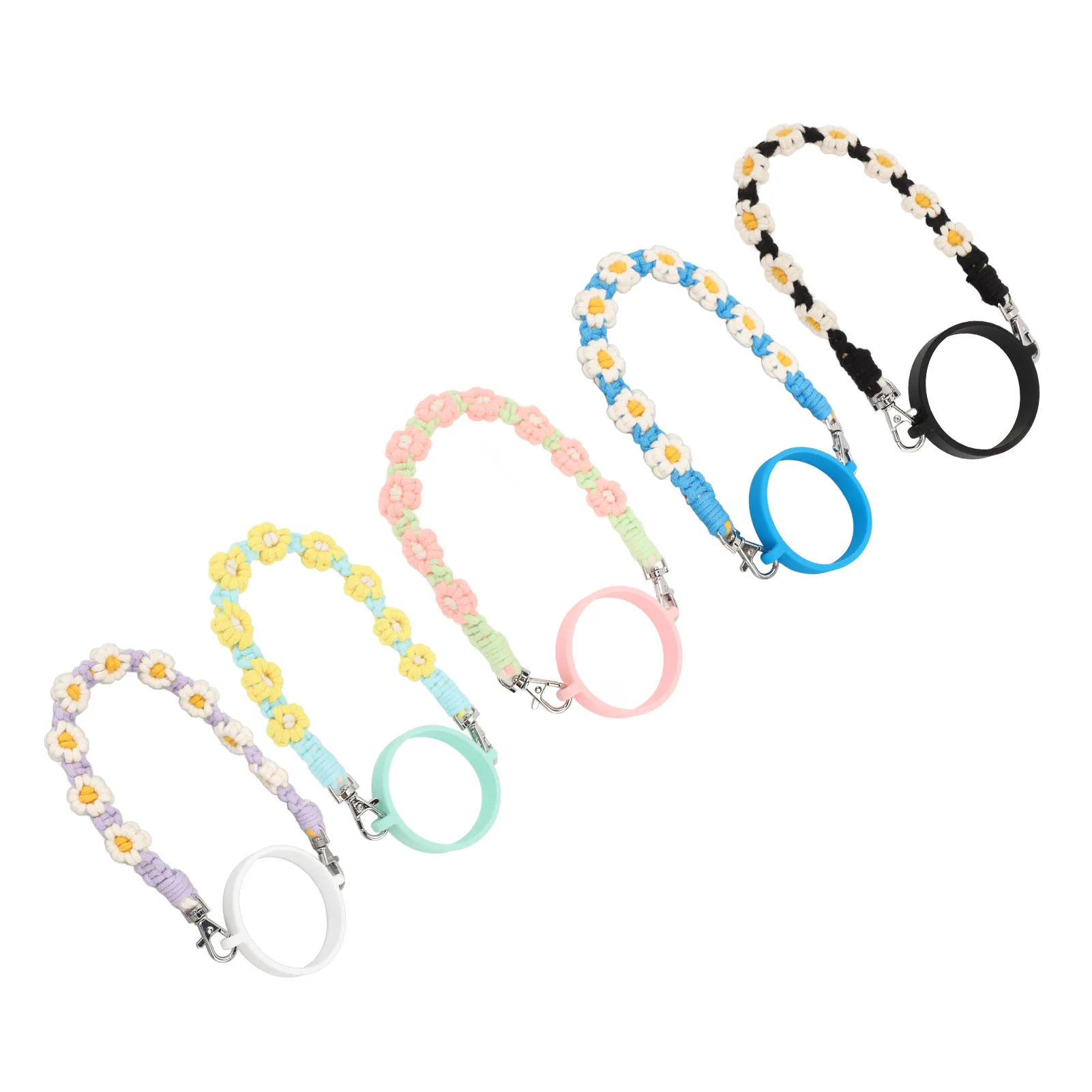 Water Bottle Lanyard Cute Flower Multipurpose Silicone Loop Water Bottle Handle Hand Woven Lightweight for Camping for Outdoor