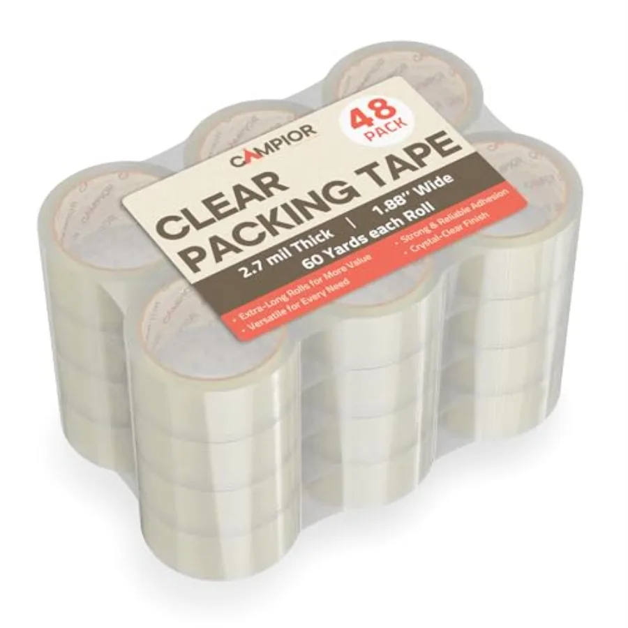 

Clear Packing Tape Heavy Duty 48 Rolls 1.7mil Thickness Strong Adhesive for Shipping Moving and Packaging 1.88" Wide x 60 Yards