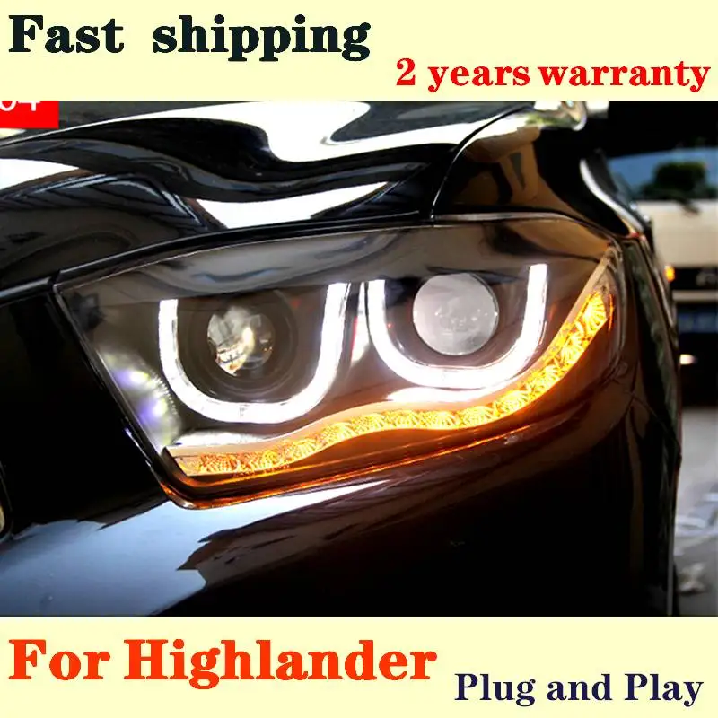 Car Lights For Toyota Highlander 2009-2012  LED Headlights Assembly Upgrade Angel Eyes Design Bifocal Lens Dynamic Flashlights