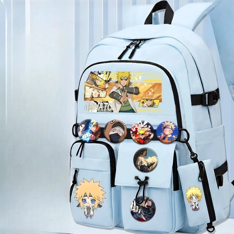 Naruto Doppel-Schulterrucksack Uchiha Sasuke und Uzumaki Naruto Niedlicher Cartoon Modischer Großer Tragbarer Schultasche – Detail 4