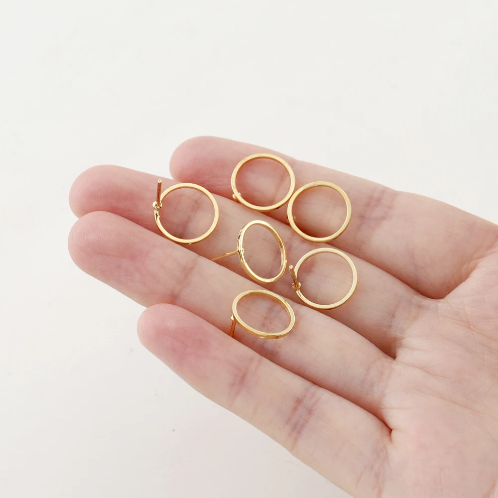 10pcs/lot 4 Styles 14K 18K Gold Plated Post Earrings Findings Round Stud Earring Hooks Accessories DIY Jewelry Making Supplies