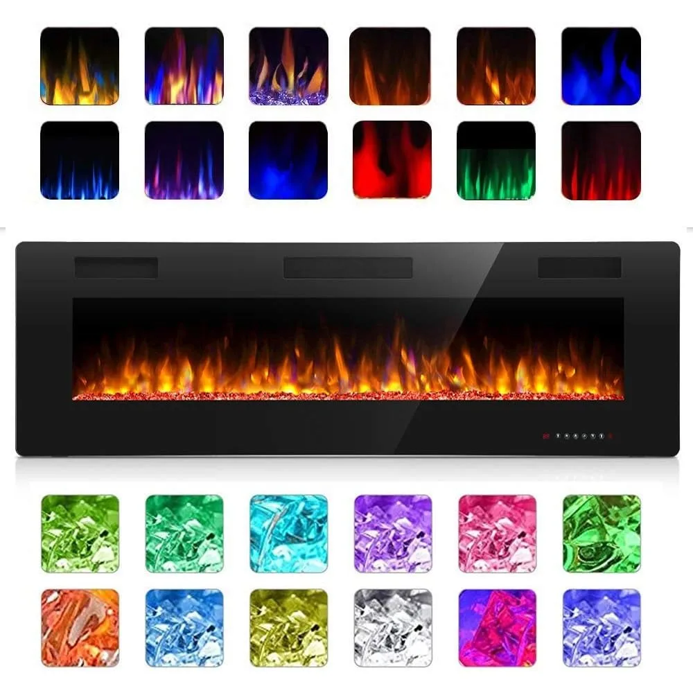 60 Inch Electric Fireplace in-Wall Recessed and Wall Mounted, Fireplace Heater and Linear Fireplace with Multicolor Flame,Timer