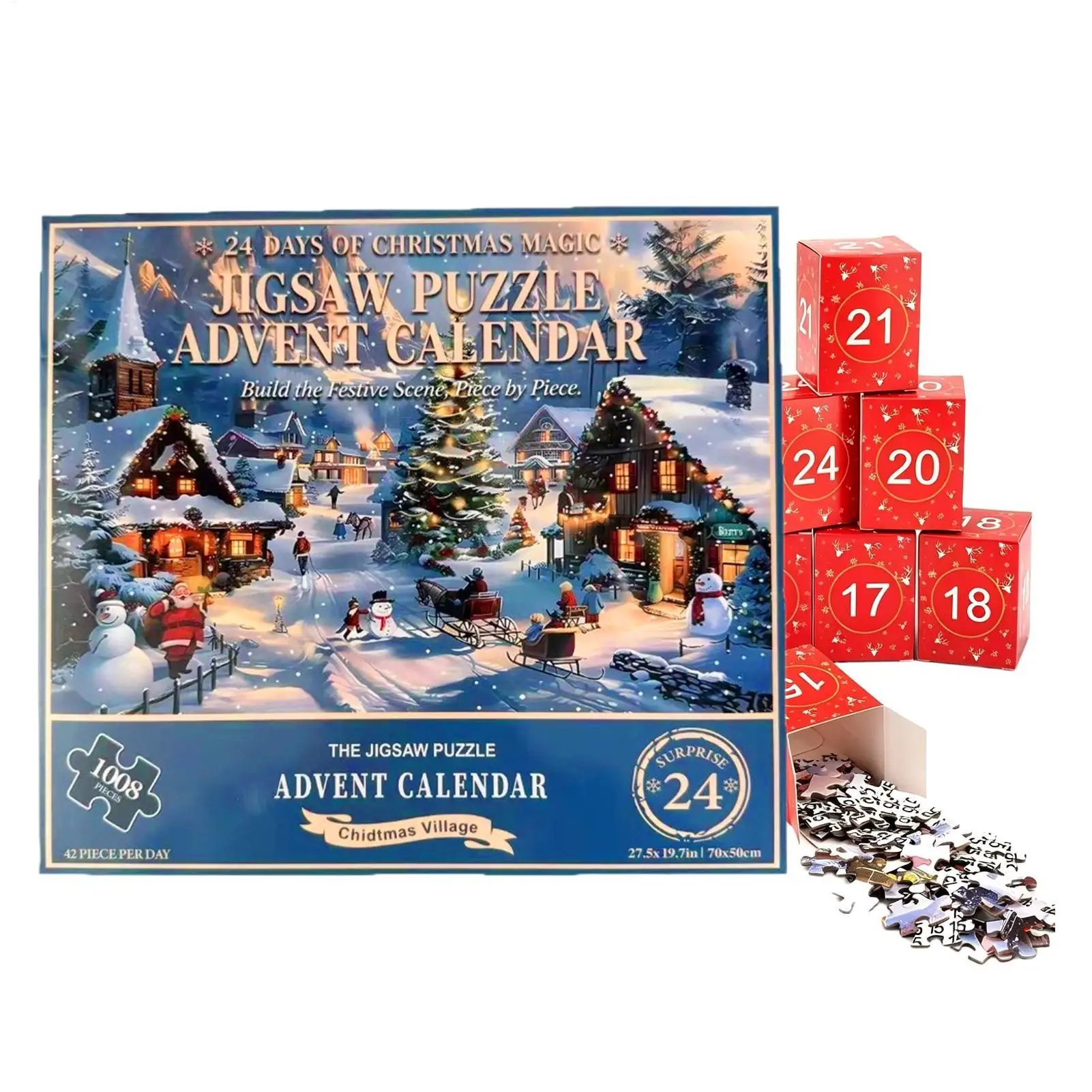 1008 Pcs Puzzle Christmas Countdown Calendar 24 Day Village Puzzle Collectible Toys 1:1 Poster Winter Village Countdown Calendar