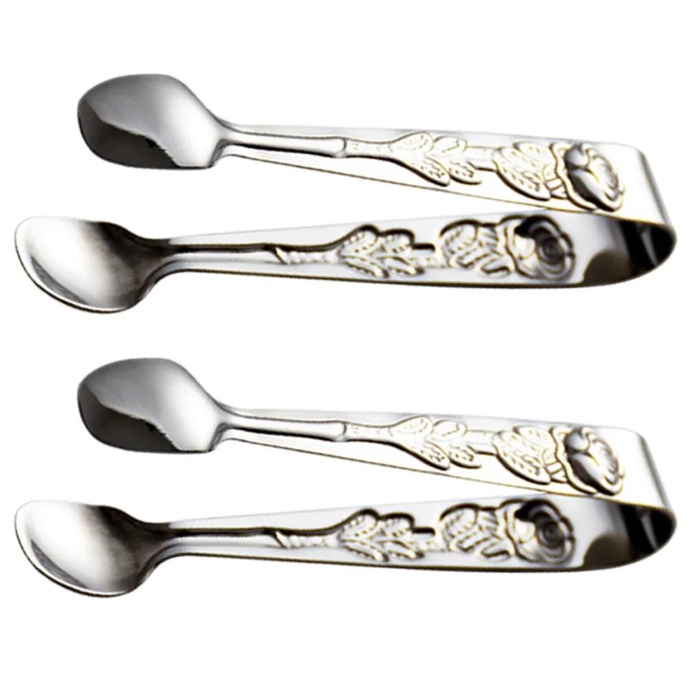 

2pcs Stainless Steel Food Tongs Mini Ice Cube Clips For Sugar Candy Coffee Bread Home Kitchen Rust-Proof Serving Tools