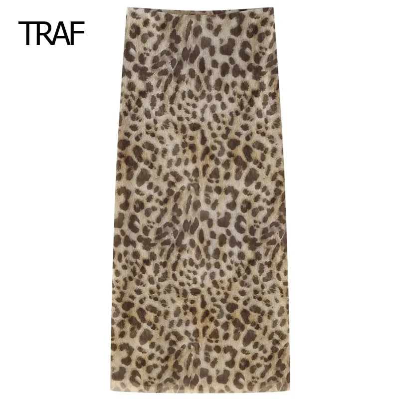 

TRAF Mesh Animal Print Skirts Women's Skirt Summer Midi High Waist Long Floral Skirt Korean Style Skirt Chic And Elegant Skirt