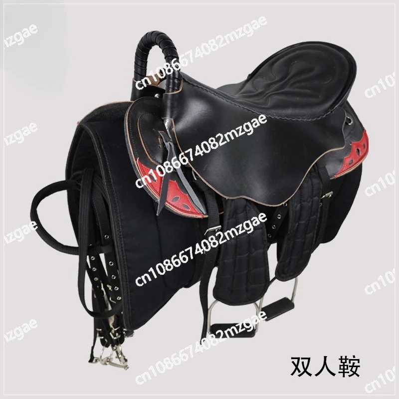 

Двойное седло для верховой езды, полный комплект из натуральной кожи, туристическое седло для верховой езды по тропу с полными аксессуарами для верховой езды