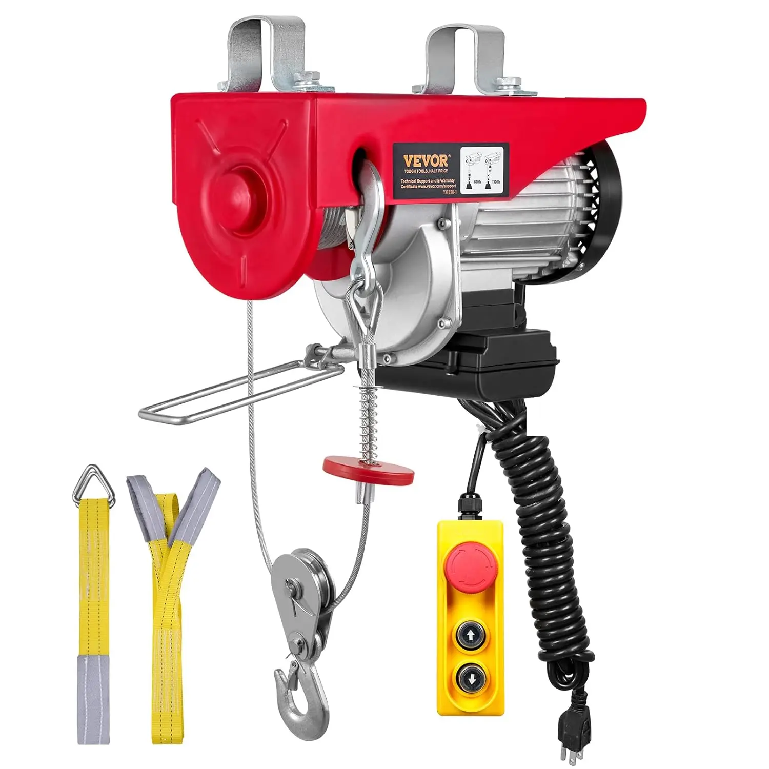 Electric Hoist with 14ft Control, 1320LBS Electric Winch, 110V Electric Hoist with Remote Control & Single/Double Slings f