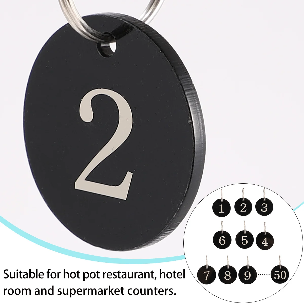 

50Pcs Number Tag Rings Acrylic Round Tags Black Dustproof for Hotel Restaurant Supermarket Line Up Hotel Number Rings