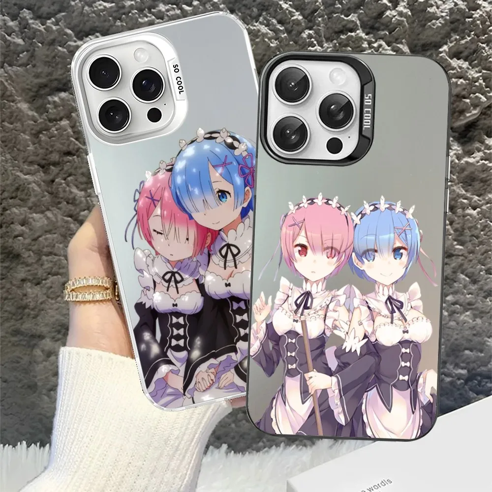 Anime RE ZERO Ram Rem Phone Case For iPhone 16 15 Pro Max Case 14 Plus 13 12 11 Color Silver Case